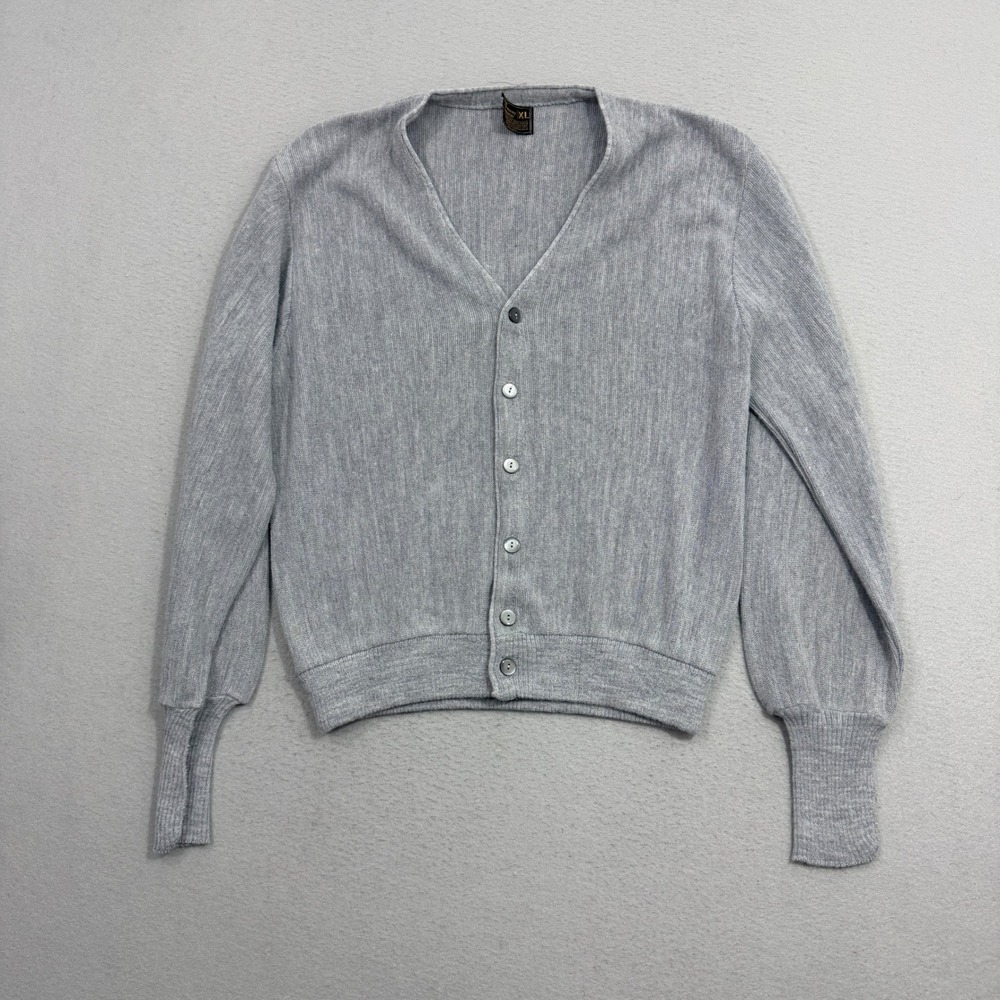JCPenney Sweater Mens XL Gray Cardigan Vintage Orlon Acrylic Knit Button Front